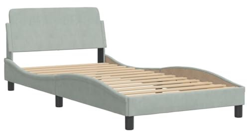 vidaXL Bettgestell Dover, Polsterbett Bett, Bettrahmen mit Lattenrost für Schlafzimmer, Schlafzimmerbett Einzelbett, Hellgrau 100x200cm Samt