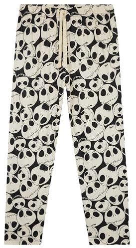 Disney Schlafanzug Hose Herren Freizeithose Lang 100% Baumwolle Jogginghose Teens Männer Pyjamahose mit Kordelzug (M, Weiß/Schwarz Jack)