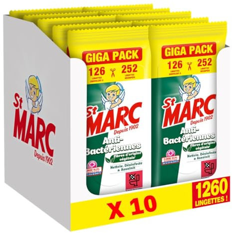 St Marc - Lot de 10 Lingettes désinfectantes x126 - Anti-Bactériennes