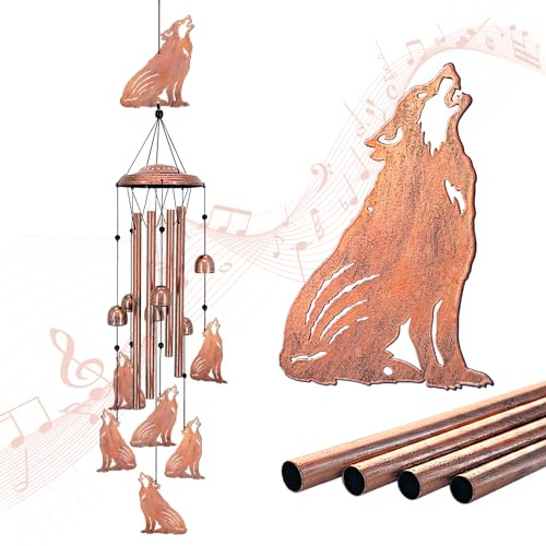 Windspiel mit Wölfen, Geschenke mit Wolf für Frauen/Männer/Mutter/Frau/Oma, Geburtstagsgeschenk, Gedenkgeschenk, Metall-Windspiele für draußen/drinnen, Rasen, Terrasse, Veranda, Hof, Gartendeko