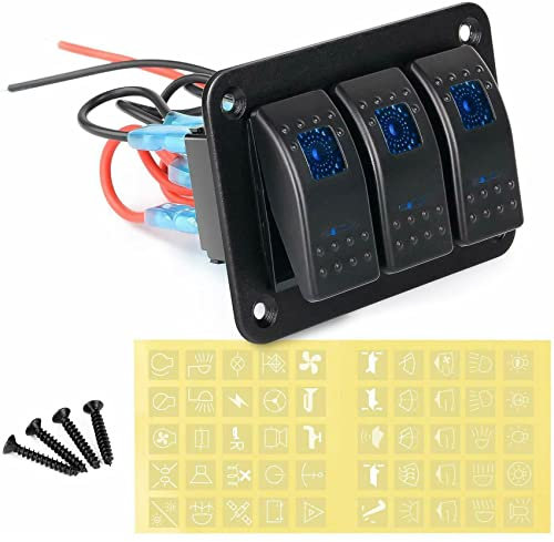 Reykentu 3-Gang-Kippschalter aus Aluminium, 5-polig, An-/Aus-Schalter, vorverdrahtet, für Auto, Marine, Boot