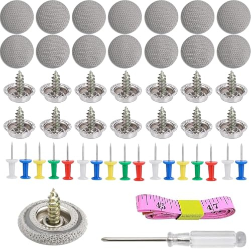 Lot de 65 Boutons de Réparation de Toit de Voiture, Rivets Avec 65 Broches, Tournevis, Mètre Ruban, Pour Tous Les Plafonds (Plaid Gris)