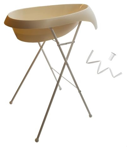 TEGGI Baignoire ergonomique bébé avec thermomètre Beige + Pied + Tuyau