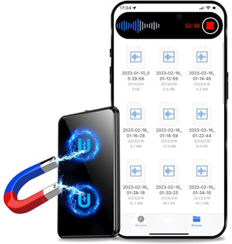 128GB Magnetische Diktiergerät, Audio-Aufnahmegerät mit dreifacher Rauschunterdrückung, Audiorecorder mit Magnetfunktion, sprachaktivierter Rekorder mit 9200 Stunden Kapazität, Gerät mit Wiedergabe