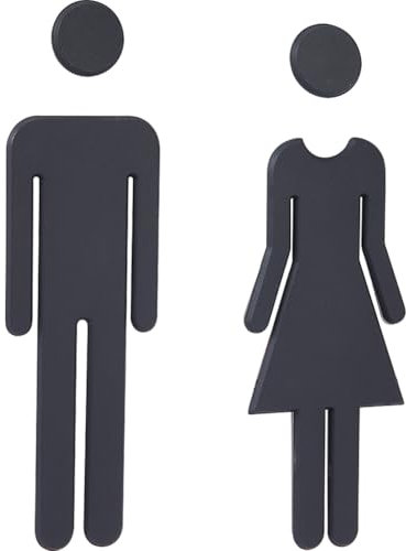 GORGECRAFT 2pz Cartello per WC Autoadesivo da 20cm per Uomo e Donna per Porta Cartelli Identificativi per Bagni Adesivi Murali in Plastica Nera per WC Segnaletica Hotel Parcheggio Centro Commerciale