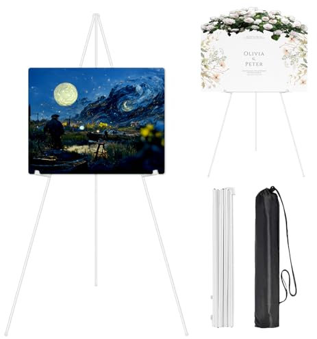 Elepl Chevalet Panneau de Bienvenue Mariage Chevalet Peinture 160 cm Chevalet trépied Métallique Réglable et Pliable pour Mariage Affiches Intérieur Extérie (Blanc)