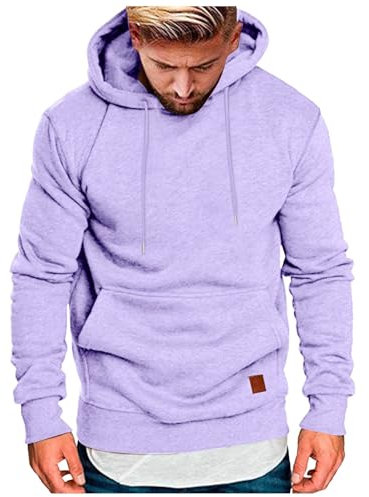 Generisch Felpa con cappuccio da uomo, oversize, baggy, tinta unita, sportiva, a maniche lunghe, da uomo, invernale, con cappuccio, a maniche lunghe, Lilla, S