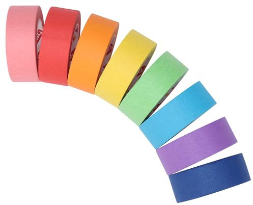 Fyguard 8 rotoli di nastro crespo colorato, 23 mm x 13 m, nastro adesivo per pittore, decorazione per bambini, studenti, fai da te, scrapbooking