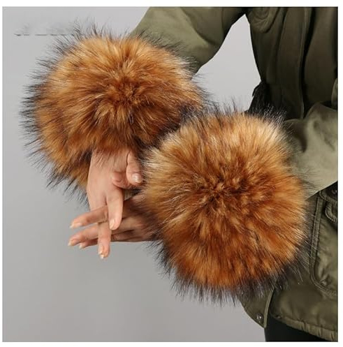 BrightGlow Damen Manschetten Fell Stulpen Faux Pelz Stulpen Pulswärmer Herbst Winter Manschetten Wärmer Wrist Band Cuffs Flauschig Fellstulpen Pelz Pulswärmer Handstulpen für Kleidung Kamel
