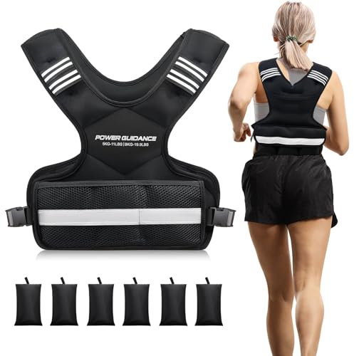 POWER GUIDANCE Gewichtsweste 5-9KG / 9-14.4KG Einstellbare Weighted Vest mit Reflektierenden Streifen | Laufweste & Trainingsweste für Krafttraining, Joggen | Atmungsaktives Design