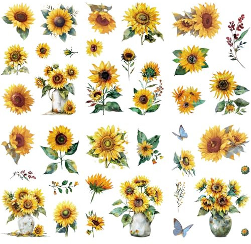 CRASPIRE 8Pcs 8 Styles Sunflower Window Stickers Flower Wall Decals Plastic PVC Waterproof Self Adhesive Spring Summer Floral Large Cling for Home Classroom Walls Living Room Kitchen Decor Supplies