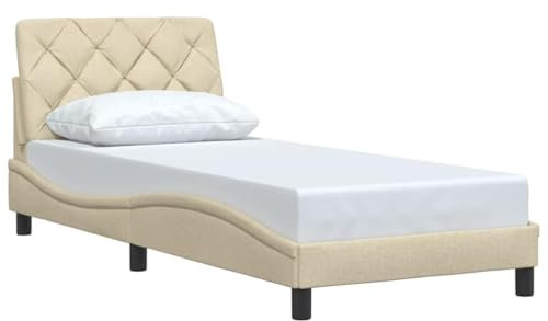 vidaXL Bettgestell ohne Matratze Creme 90x200 cm Stoff, Bettrahmen, Schlafzimmerbett, Einzelbett, Bett, Schlafzimmermöbel, Polsterbett, Stoffbett