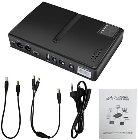 Mini Batterie UPS, Alimentation sans Coupure de Secours pour Routeur, Modem, Caméra de sécurité, avec Sortie 15V 24V POE 5V 9V 12V USB 18W DC (Prise UE)