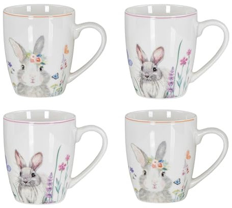 Lot de 4 tasses de Pâques en porcelaine - Motif lapin de Pâques - 300 ml