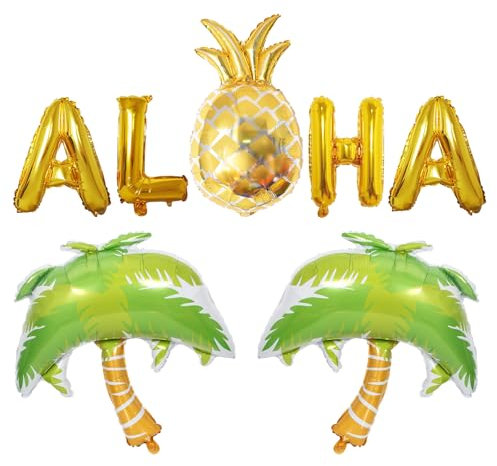 KOBOKO Hawaii Deko Folienballon, Hawaii Party Deko Ballons, Ananas Deko Aloha Ballon, Beach Party Deko Hawaiian Tropic Palme Luftballons, Sommer Deko ballons für Aloha Thema Deko, Sommerparty