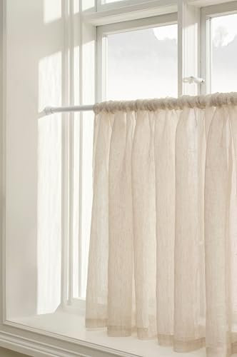 Jotex Ellen Kurz Leinen Scheibengardinen – Flachs-Cafévorhang 250cm breit, 100% Leinen (1er Pack) - Leinenbeige, 75 x 250 cm