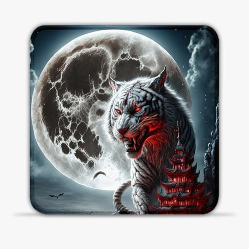 Mouse Mat White Tiger (30 x 30 cm) 11.81 (in) Gaming Pad Durable SU Cloth Mouse Pad Antibacterial Surface Stitched Edges Non-Slip Healthy Use for FPS Games