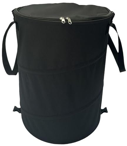 Black 34 x 40 cm 37 L Bin Bag Stand Foldable Camping Bin with Lockable Lid 600D Oxford Fabric Lawn and Leaf Bag for Outdoor Use for Camping, Outdoor, Garden, Lawn