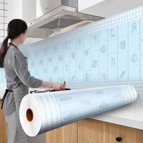 MUMUXIAO Adesivo da parete a prova di olio, per cucina, paraschizzi, rotolo di plastica adesiva da attaccare su piastrelle, resistente al calore, autoadesivo (A, 60 x 500 cm)