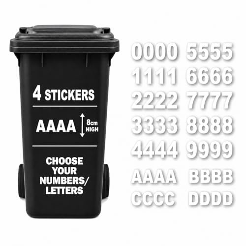 4 x Bin Numbers for Wheelie Bins, 0-9, Dustbin Stickers, Easy Application 17.5cm Stick On Number Stickers - Weatherproof Self Adhesive Vinyl (Letter A)