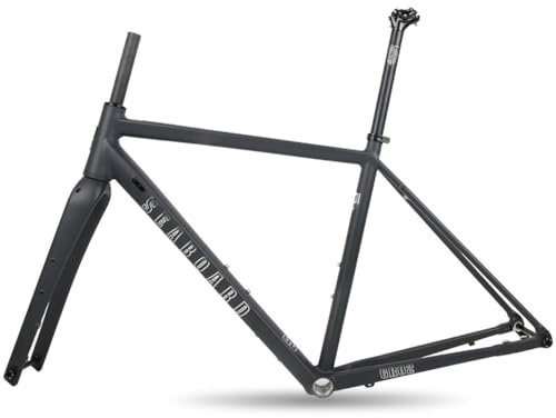 HZXQCVB Rennrad-Rahmenset Mit Carbon-Gabel 700C Aluminiumlegierung Scheibenbremsrahmen 44/47/50/53/56cm Gravelbike-Rahmen Steckachse F12x100mm R12x142mm(Black Gray,440mm)