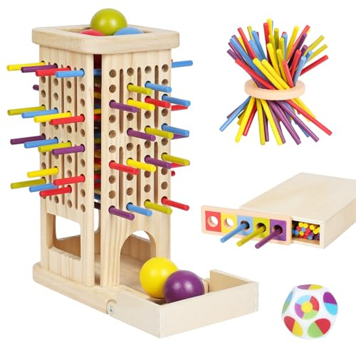 Ainiv 40 Stück Bunte Holzstäbchen Würfelspiel Feinmotorik Spiele | Montessori Spiel Brettspiel aus Holz, Zählspielzeug, Lernspiele ab 3-6 Jahre, Familienspiel Reisespiel für Kinder Erwachsene