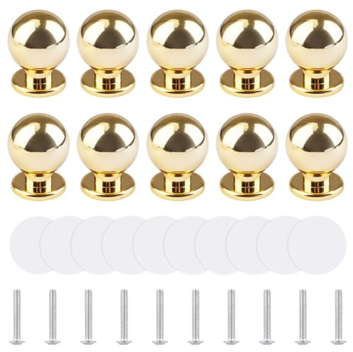 UFURMATE Lot de 10 boutons de tiroir auto-adhésifs décoratifs en plastique avec boule ronde vintage pour tiroir de commode, armoire (doré, 30 mm)