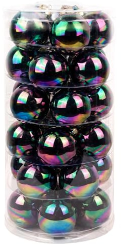 Inge Glas Weihnachtskugeln | Schöne Christbaumkugeln aus Glas | 30 Kugen in Dose | Christbaumschmuck Weihnachtsbaumschmuck Weihnachtsbaumkugeln (Dazzling Night | Regenbogen schwarz)
