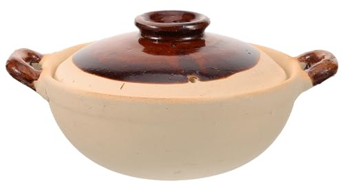 Pentola in Terracotta da 500ml con Doppio Manico per Cottura | Resistente al Calore, Difficile da Rompere, per Porridge, Zuppe, Stufati e Altre Preparazioni Domestiche