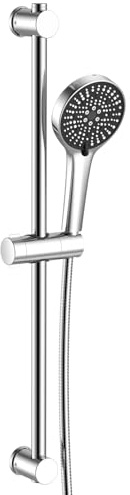 CURUK Shower Riser Rail Kit, 70cm Stainless Steel Slide Bar with Adjustable Shower Head Holder, 5 Mode Shower Head and 1.5m Hose Attachment for Bathroom/Bath Tap, Silver
