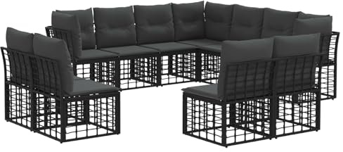 vidaXL Outdoor-Sofagarnitur Schwarz Polyester, Moderner, wetterfester Loungesofa-Set, verstellbare Füße, Gartenmöbel aus Poly-Rattan