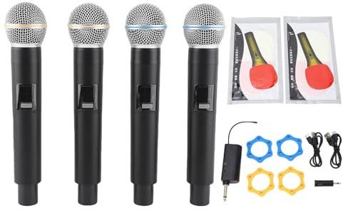 Omquot Set di 4 microfoni dinamici senza fili per il ripristino della voce umana per spettacoli teatrali, set di 4 microfoni in metallo
