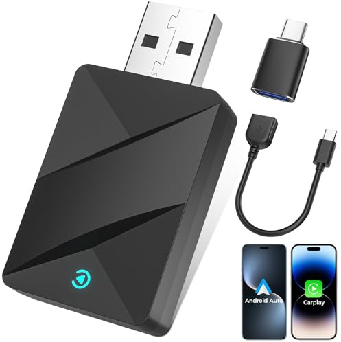VOSFEEL Adaptador CarPlay Inalámbrico y Android Auto Inalámbrico, Plug & Play, USB A/C, Conexión Estable, Compatible iOS 10+ y Android 11+