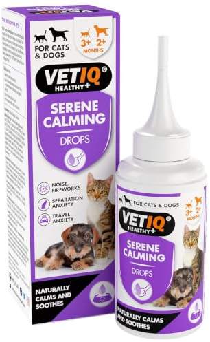 VETIQ Serene Calming Cat & Dog Natural Anxiety Solution Drops (100 ml) | Natural Drops Calm Hyperactive or Nervous Cats & Dogs During Stress & Anxiety. No Sedative Effect