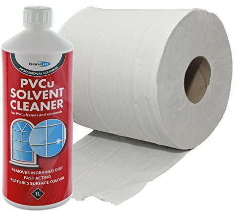 PVCu Solvent Cleaner & Premium Tissue Cleaning Bundle - Cleans and removes stubborn marks uPVC Windows, Doors and PVC conservatory frames 1 Ltr PVC