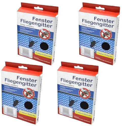 SIDCO Fliegengitter für Fenster Fliegennetz 4 x Insektenschutz Moskito 130x150 schwarz