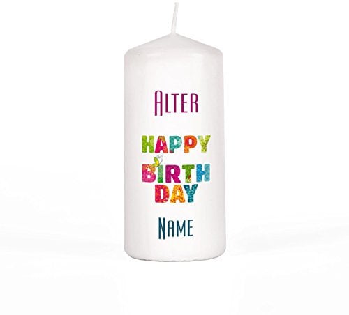 Herz & Heim® Geburtstagskerze Stumpenkerze mit Wunschnamen und Alter Gratis 150/67mm Brenndauer 45 h