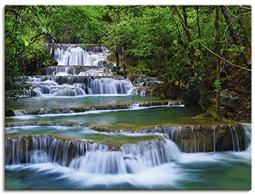 ARTLAND Wanddeko Leinwand Bilder Wandbild Natur Landschaft Wasserfall Wald Thailand Dschungel Fluss Sommer T5NK