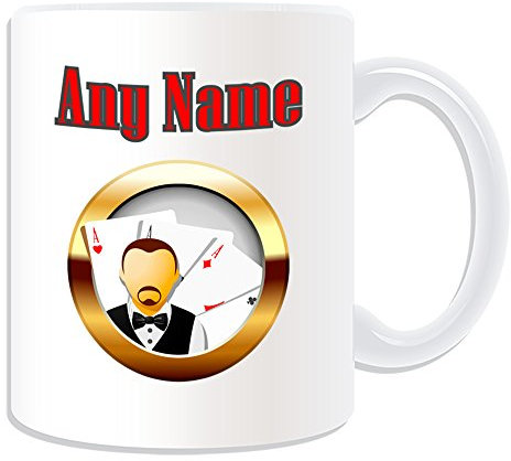 Uni-gift Personalisiertes Geschenk – Karten und Dealer Baccara/Blackjack/Texas Holdem Tasse (Casino Design Thema, weiß) – alle Nachricht/Name auf Ihre einzigartige – Hold 'em Poker Karte