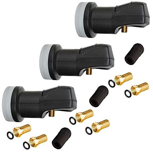 ARLI 3X Universal Single LNB 0.1 dB – 1 Teilnehmer mit Wetterschutz + 6X F-Stecker vergoldet 40 mm Feed HDTV 4K 8K DVB-S2