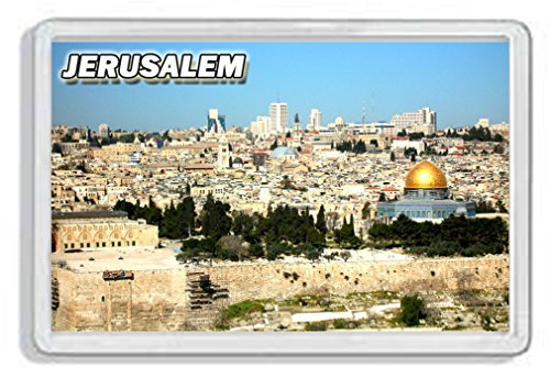 AWS fester PVC-Magnet, Jerusalem, Souvenir, Heiliges Land, Israel, Gadget, Kühlschrankmagnet, Magnet, Kühlschrankmagnet aus Hartplastik mit fotografischem Bild der Stadt, Israel.
