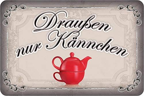Schatzmix CC0275 Kaffe Draußen nur Kännchen beiges Metallschild Wanddeko 20x30 cm tin Sign Blechschild, Blech, Mehrfarbig