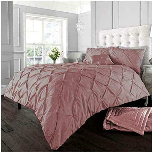 GC GAVENO CAVAILIA Pintuck Duvet Cover, Polycotton Bedding Set, Alford Quilt Cover, Soft Pink, Super King, 11091110