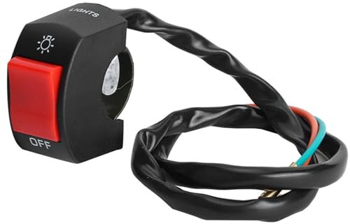 Keenso Lenkerschalter, Schalter für Motorradlenker, elektrisch, wasserdicht, Universal, LED, On/Off, mit gelb oder rot, 12 V (rot)