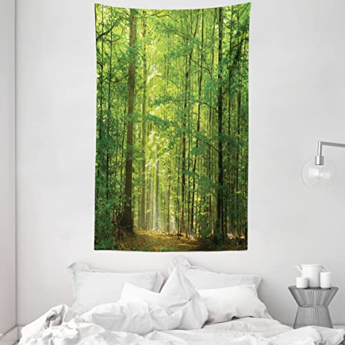 ABAKUHAUS Wald Wandteppich und Tagesdecke, Laub Wald Sommer aus Weiches Mikrofaser Stoff Waschbar ohne Verblassen Digitaldruck, 140 x 230 cm, Waldgrün