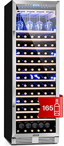 KLARSTEIN Vinovilla Grande - Cave à vin XXL, Capacité 425L, 165 bouteilles, Classe A, Ecran LCD, 5-20°C, porte vitrée/cadre inox