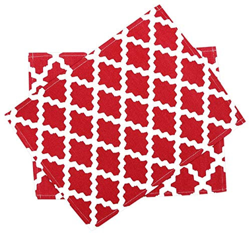 Penguin Home 100% Baumwolle Platzdeckchen 6-Teiliges Set, Muster Rot, 3410, 33 x 45 cm