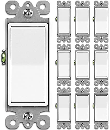BESTTEN 10 Pack Single Pole Decorator Wall Light Switch, 15A 120/277V, Paddle Light Switch, On/Off Rocker Interrupter, UL Listed, White