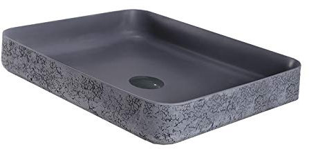 BERNSTEIN - Vasque Lavabo Rectangulaire Gris béton à poser 50x42x13cm Lave main Céramique+ Bonde pop-up - Design, Robuste & Durable - NT2524