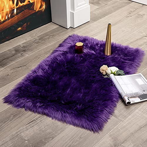 MIULEE Faux Fell Teppich Flauschig Weiche Warm Modern Bodenmatte Sofa Matte Kunstfell Dekofell Rechteck Bettvorleger Wolle Longhair Optik Gemütliches 60x90 cm Lila